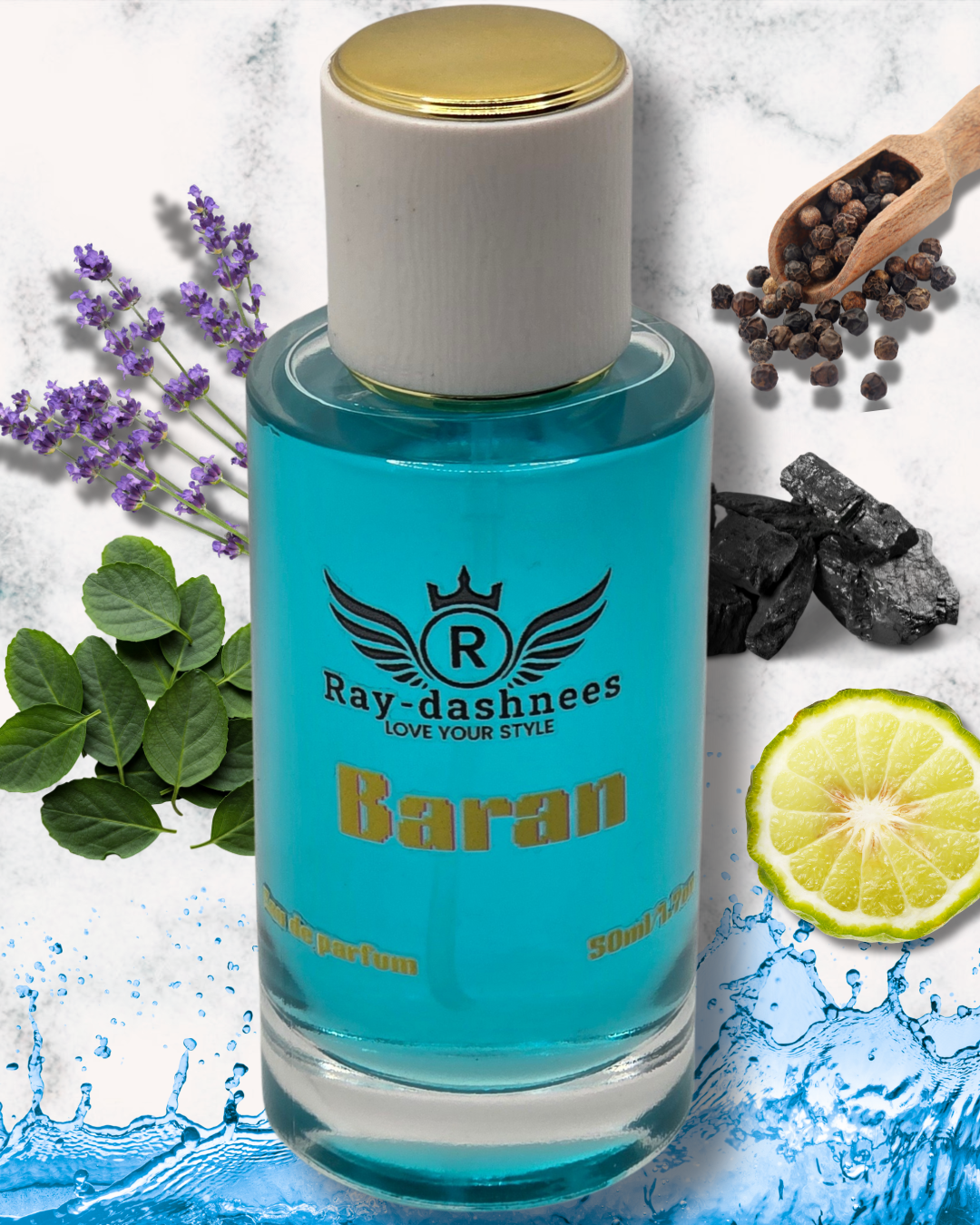 Baran by Ray-dashnees -dupe of luna rossa carbon- 50ml perfume for men.