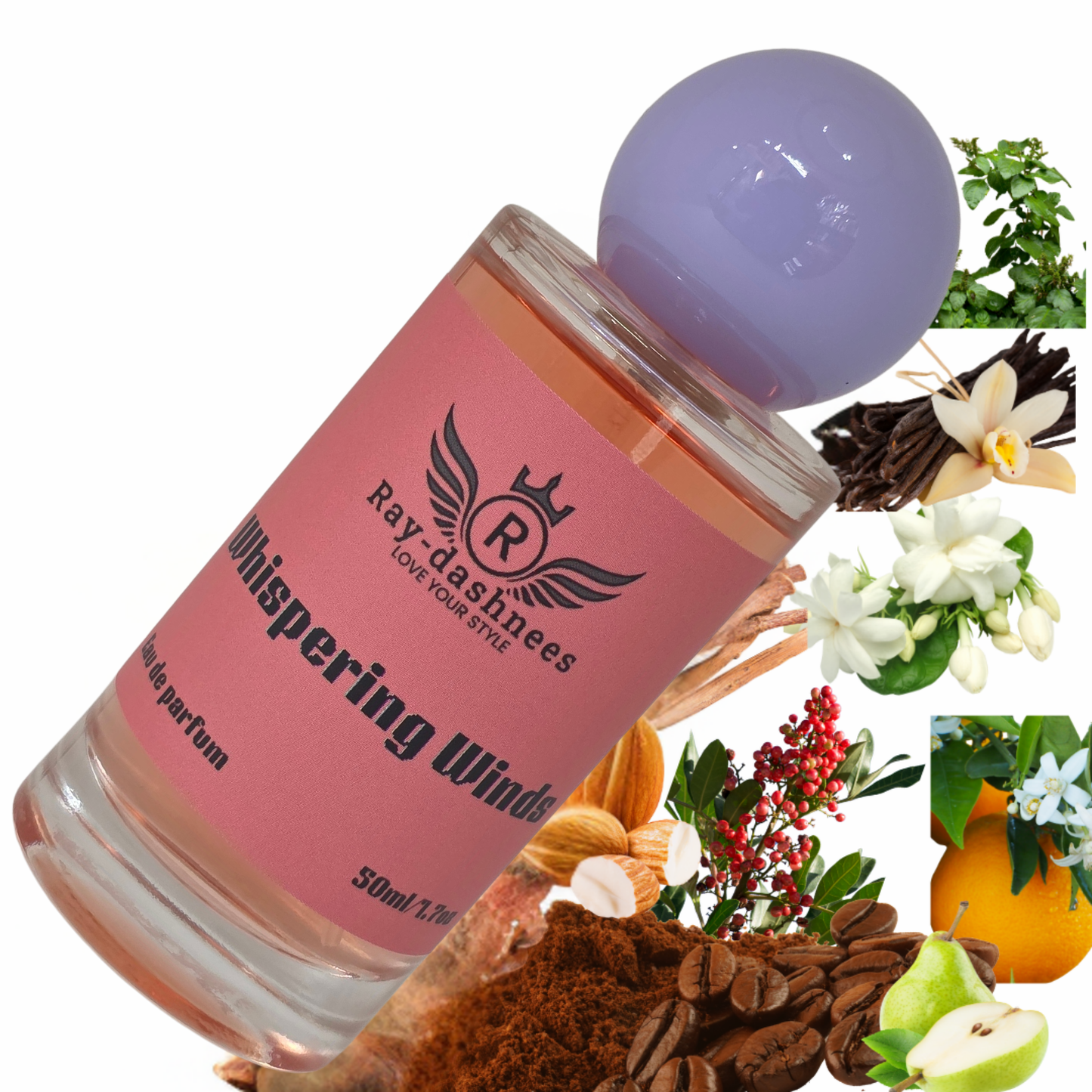 Ray-Dashnees Whispering Winds, women’s 50ml fragrance inspired by Black Opium, luxurious and feminine perfume