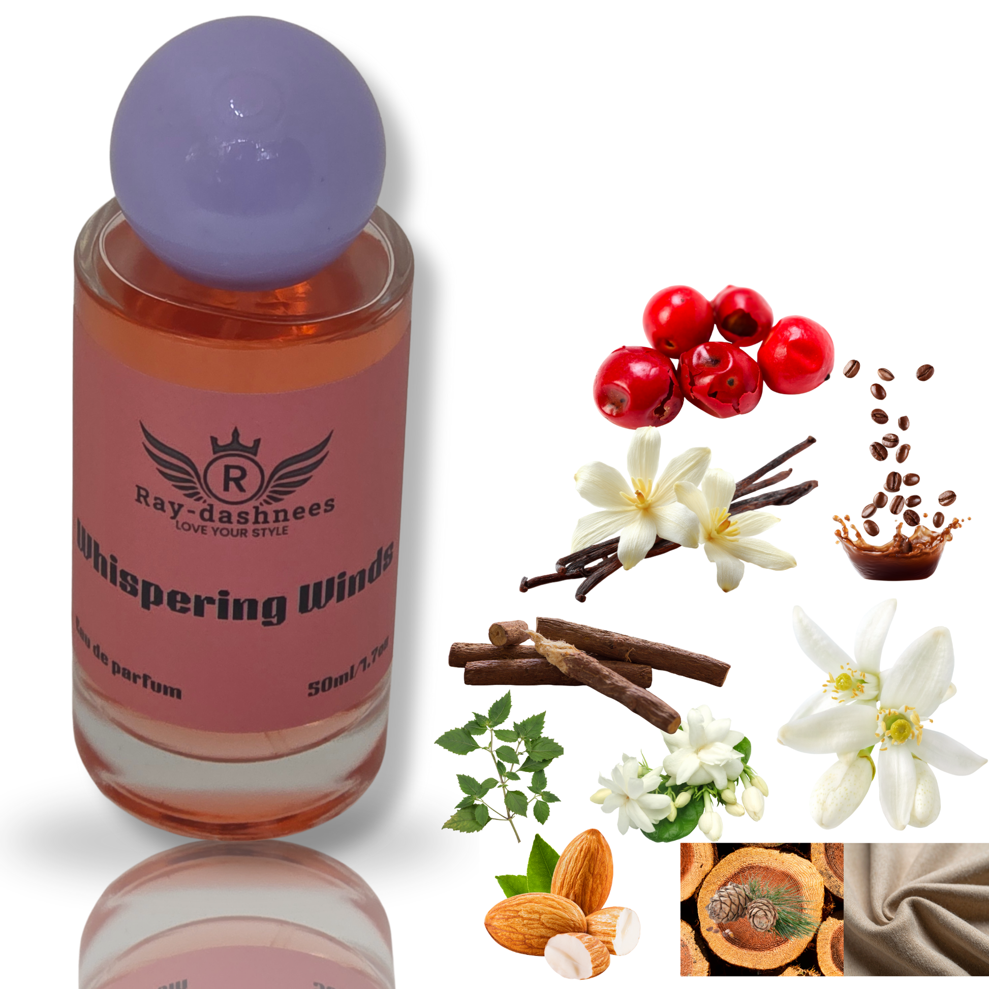 Ray-Dashnees Whispering Winds, women’s 50ml fragrance inspired by Black Opium, luxurious and feminine perfume